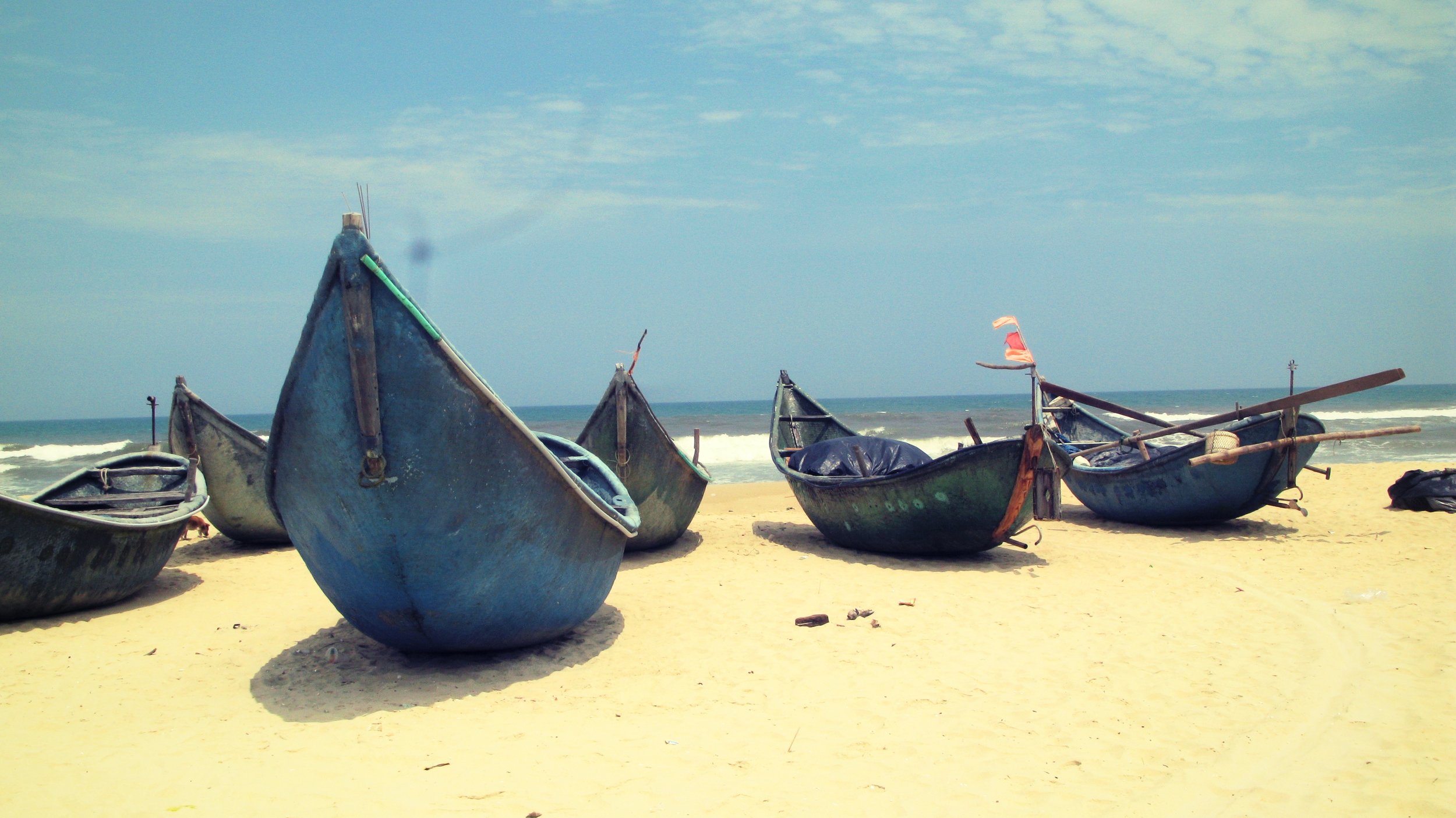 Traditional fishing boats on An Bang Beach